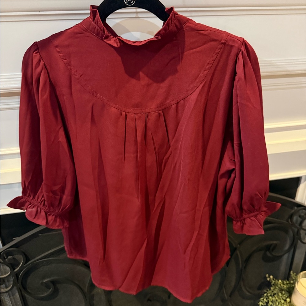 &merci Women's Chic Burgundy Blouse - Picture 2 of 4